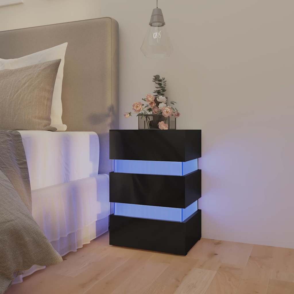 vidaXL Sängskåp LED svart högglans 45x35x67 cm spånskiva