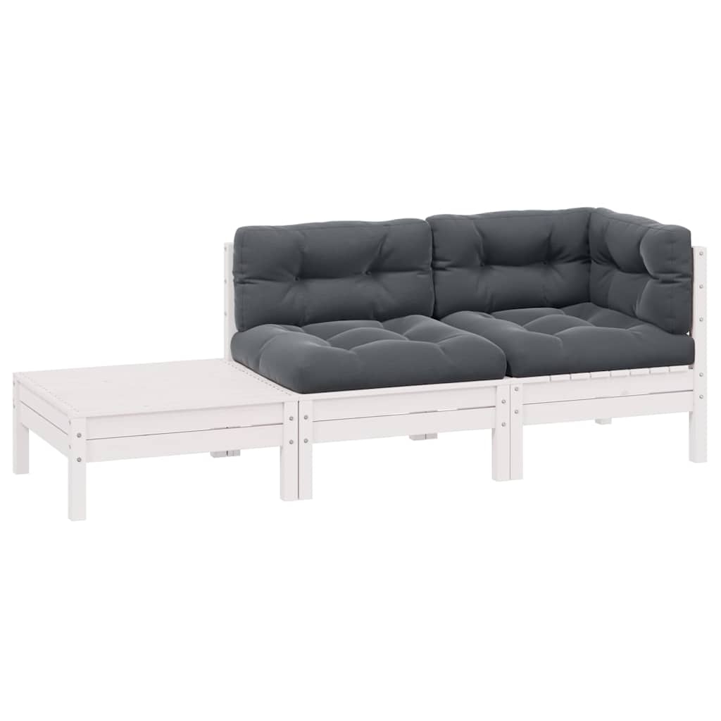 vidaXL Loungegrupp med dynor 3 delar vit massiv furu