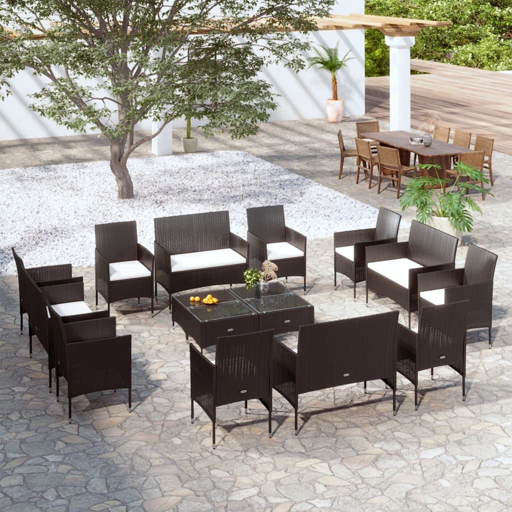 vidaXL Loungegrupp med dynor 16 delar konstrotting