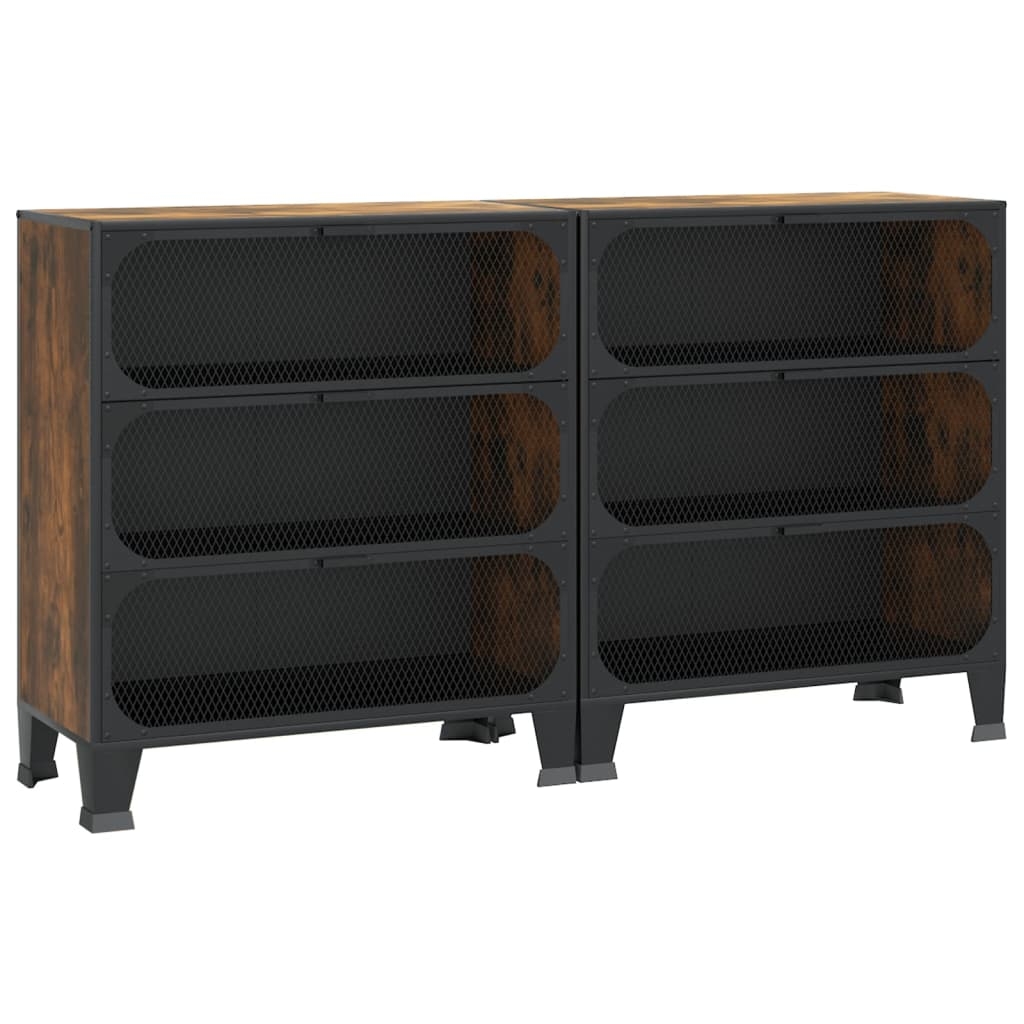 vidaXL Förvaringsskåp 2 st rustik brun 72x36x82 cm metall och MDF