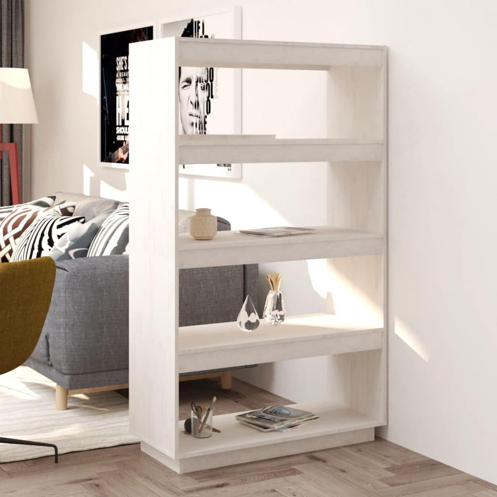 vidaXL Bokhylla/rumsavdelare vit 80x35x135 cm massiv furu