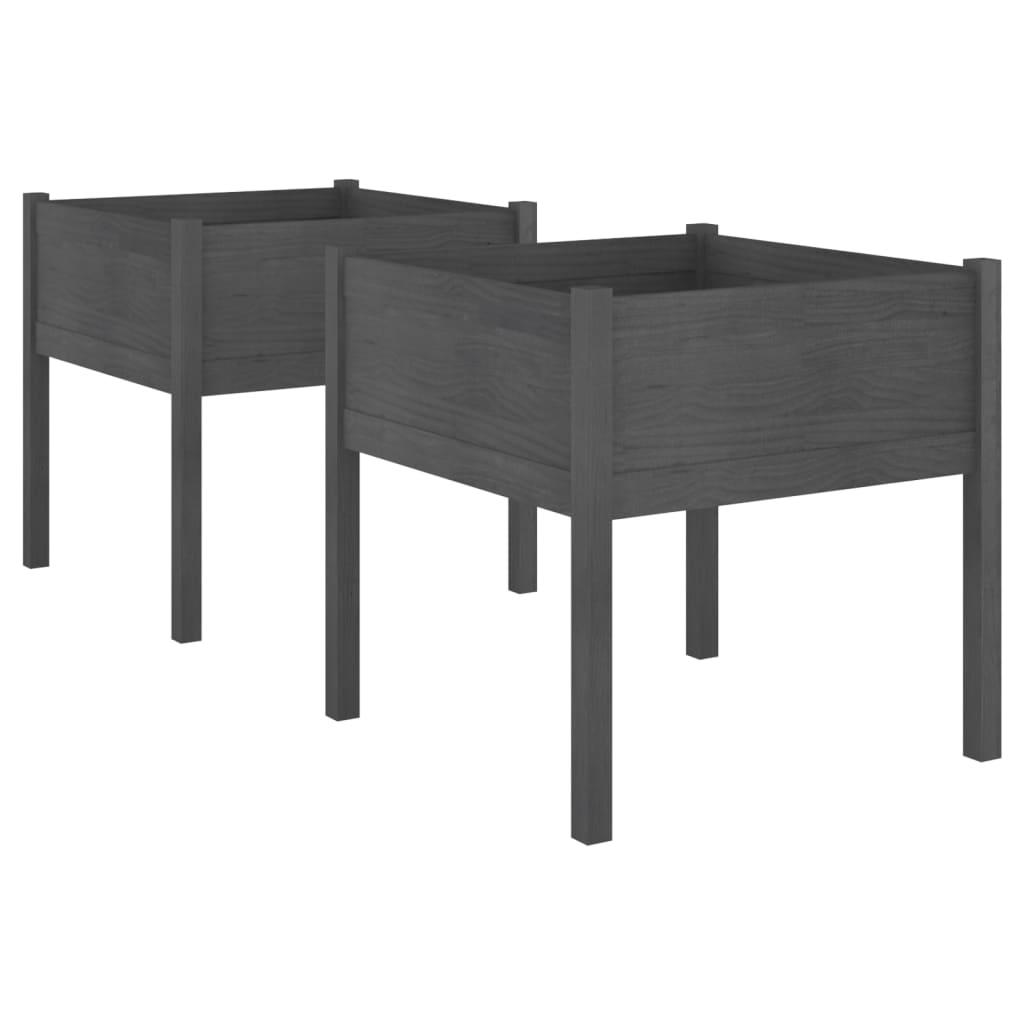 vidaXL Odlingslådor 2 st grå 70x70x70 cm massiv furu