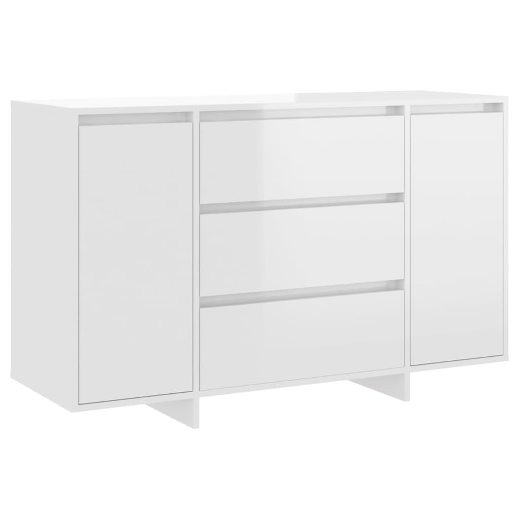 vidaXL Skänk med 3 lådor vit högglans 120x41x75 cm spånskiva