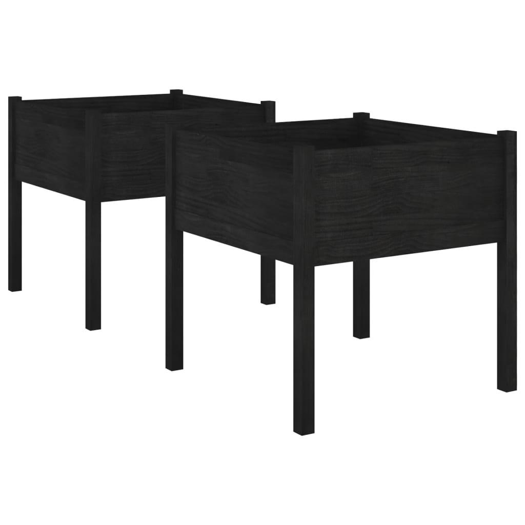 vidaXL Odlingslådor 2 st svart 70x70x70 cm massiv furu