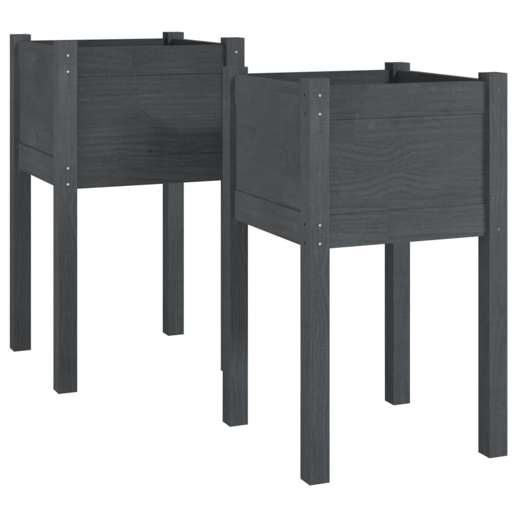vidaXL Odlingslådor 2 st grå 40x40x70 cm massiv furu