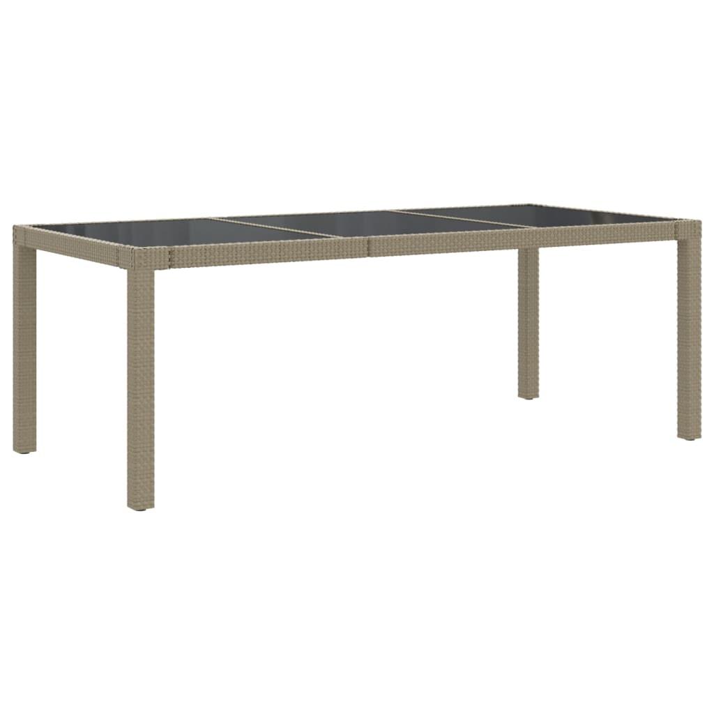 vidaXL Utebord beige 190x90x75 cm härdat glas och konstrotting