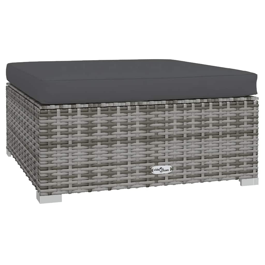 vidaXL Fotpall med dyna för trädgården grå 70x70x30 cm konstrotting