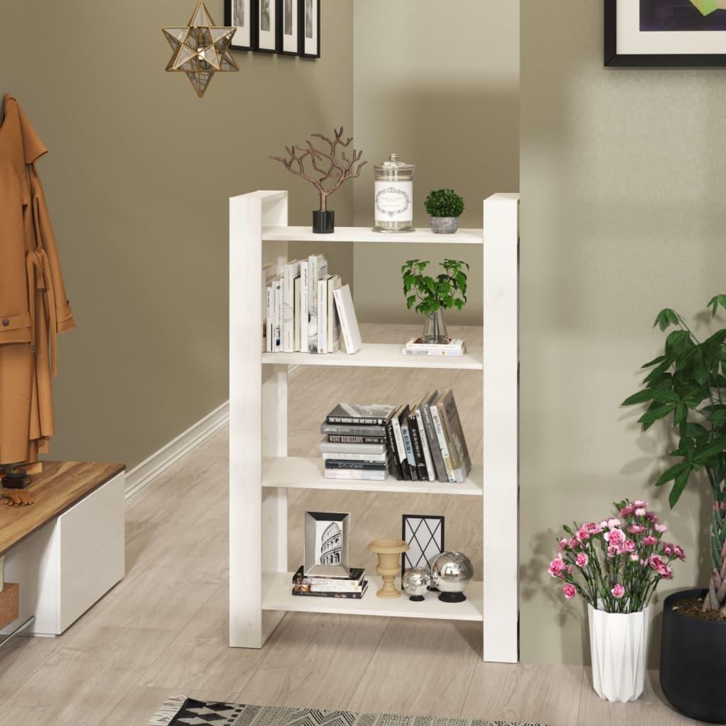 vidaXL Bokhylla/rumsavdelare vit 80x35x125 cm massiv furu