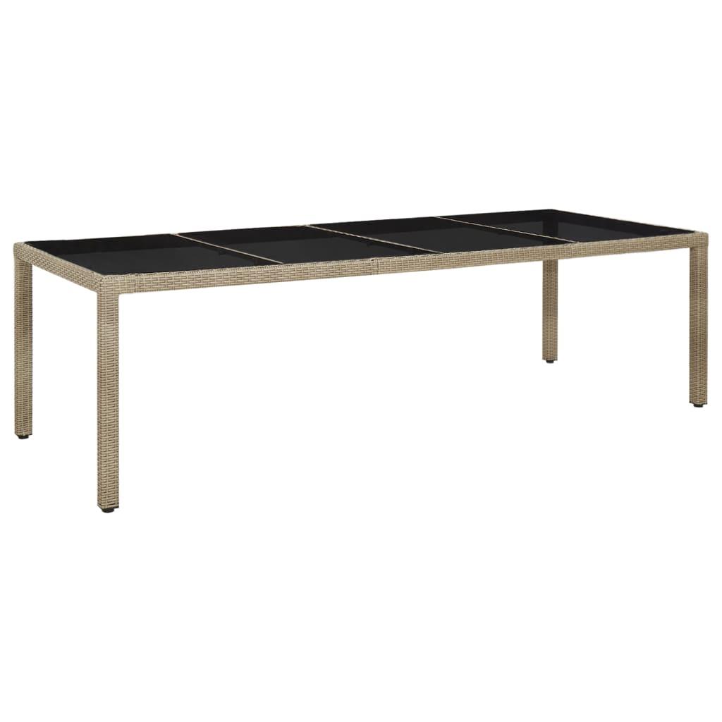 vidaXL Trädgårdsbord beige 250x100x75 cm härdat glas och konstrotting