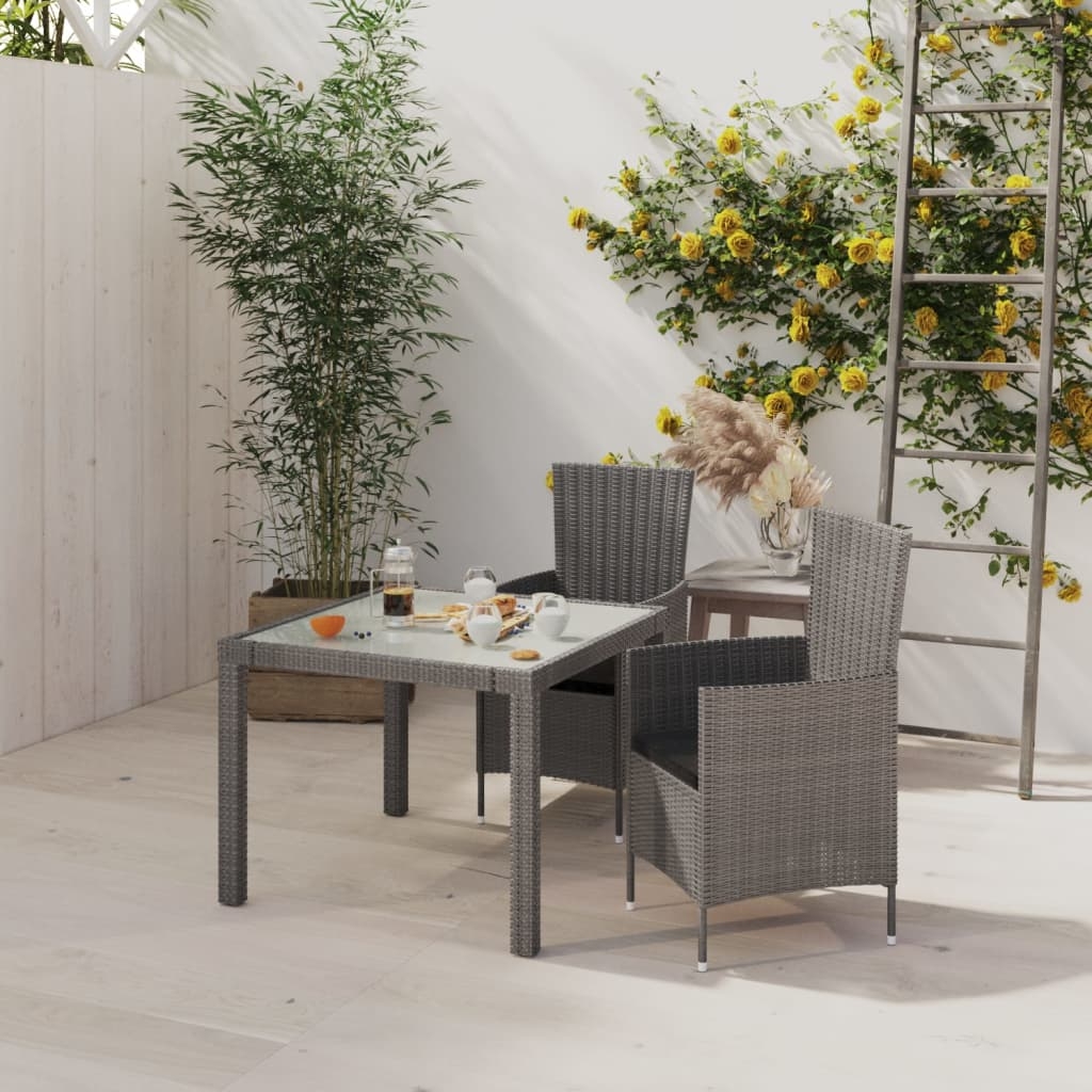 vidaXL Matgrupp för trädgården 3 delar med dynor konstrotting