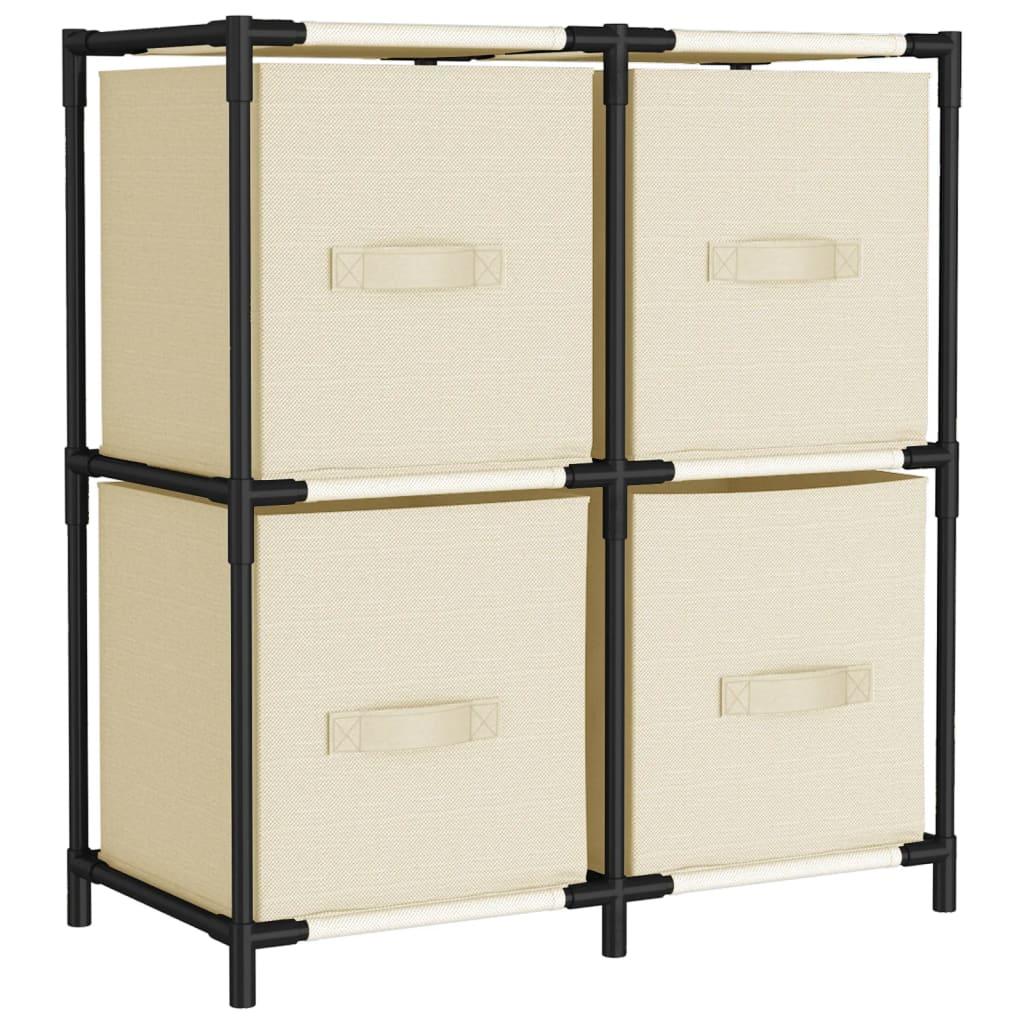 vidaXL Förvaringsskåp med 4 tygkorgar gräddvit 63x30x71 cm stål