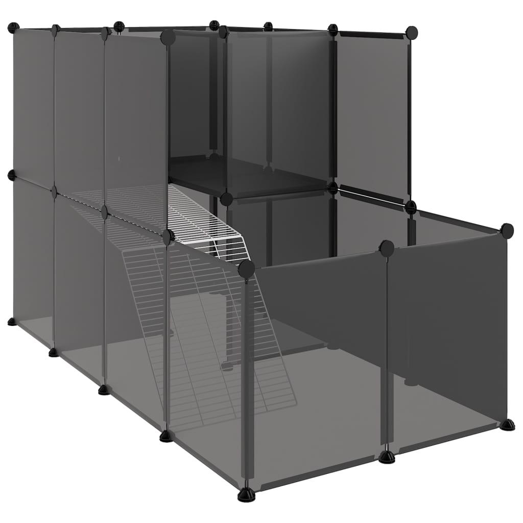vidaXL Smådjursbur svart 142x74x93 cm PP och stål