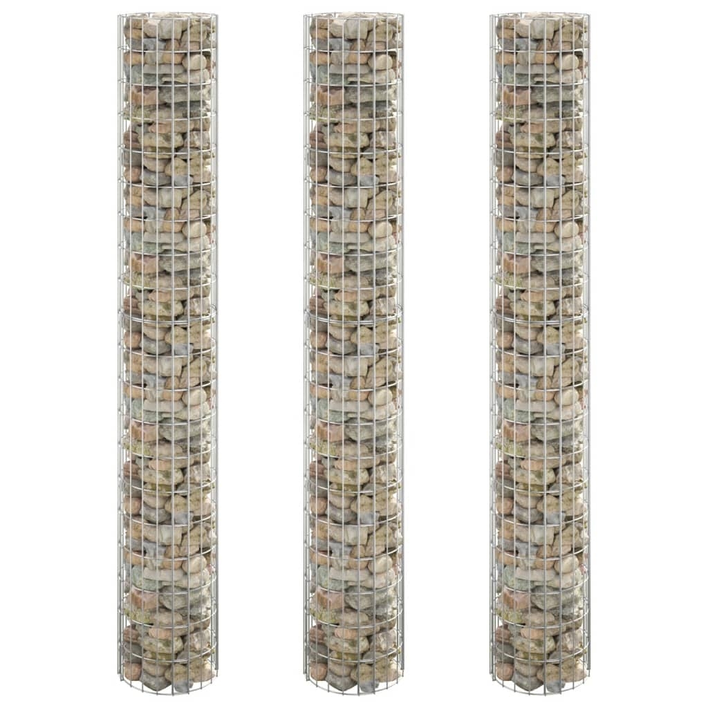 vidaXL Planteringsgabion 3 st upphöjd rund galvaniserat stål Ø30x200cm