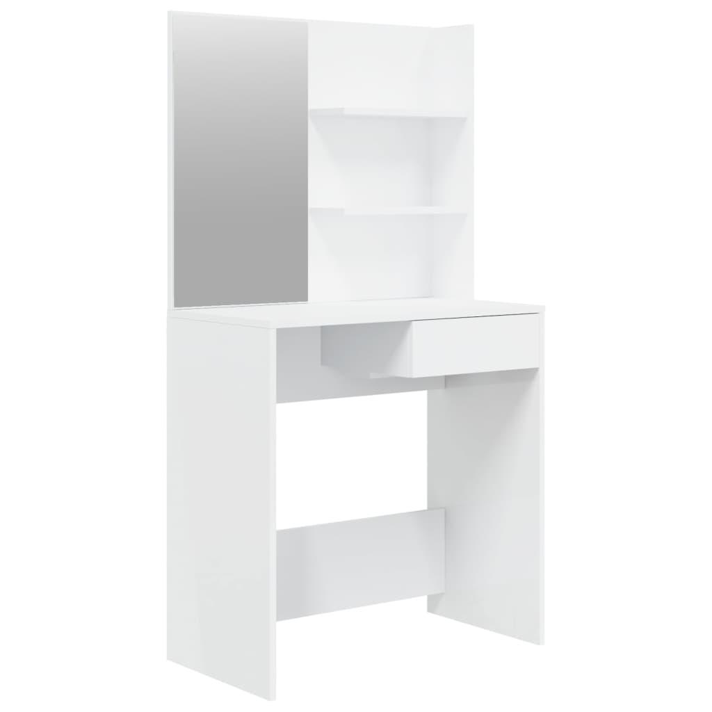 vidaXL Sminkbord med spegel vit högglans 74,5x40x141 cm