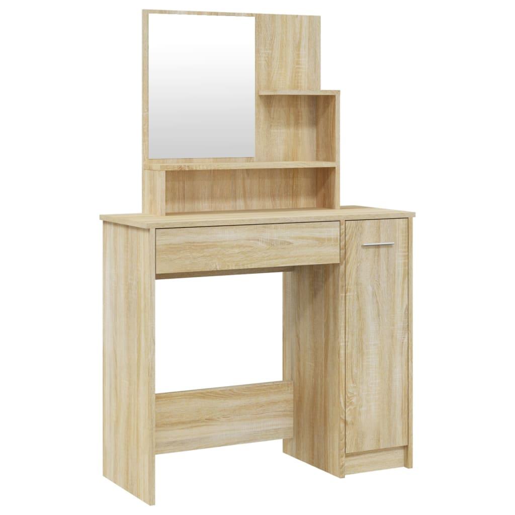 vidaXL Sminkbord med spegel sonoma-ek 86,5x35x136 cm