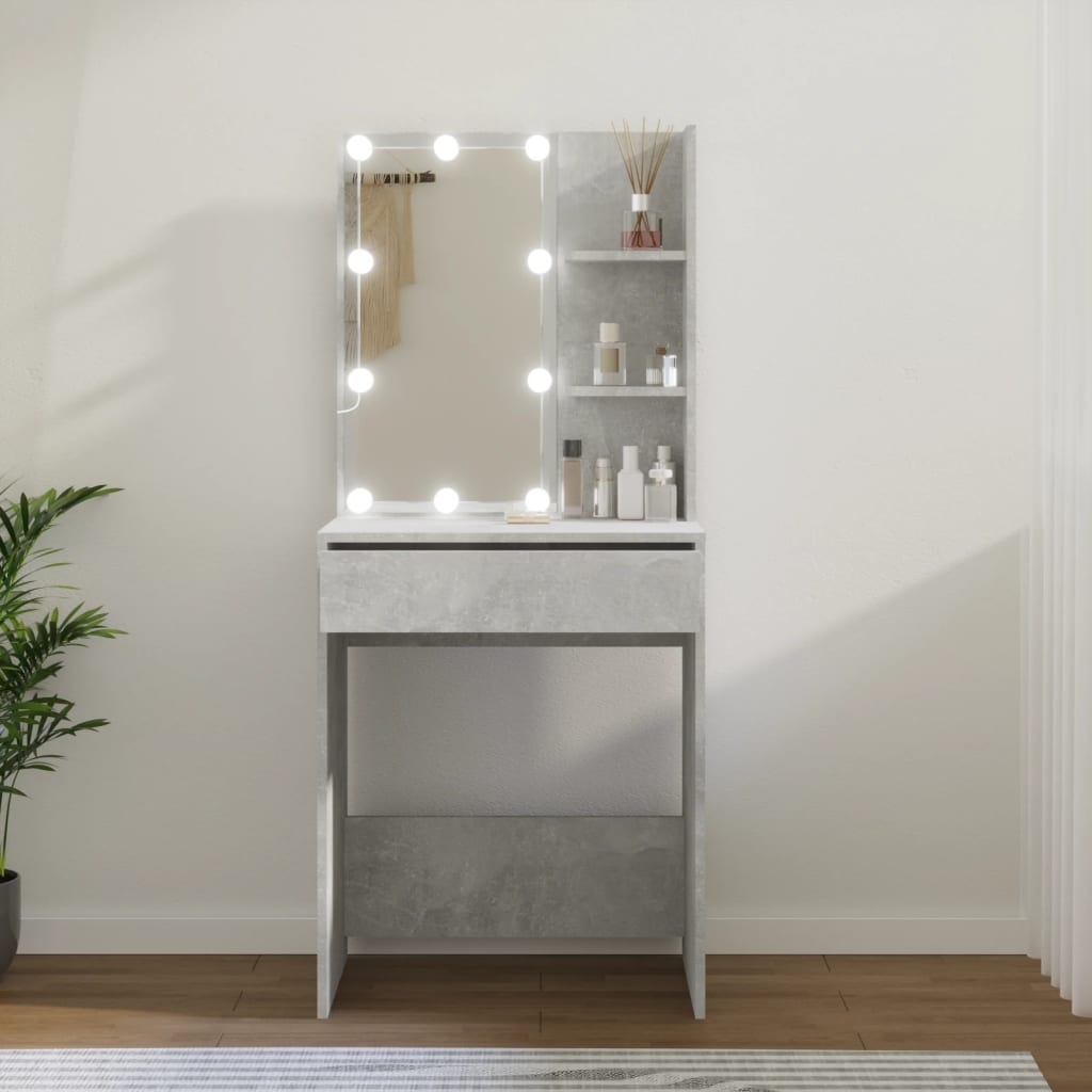 vidaXL Sminkbord med LED betonggrå 60x40x140 cm