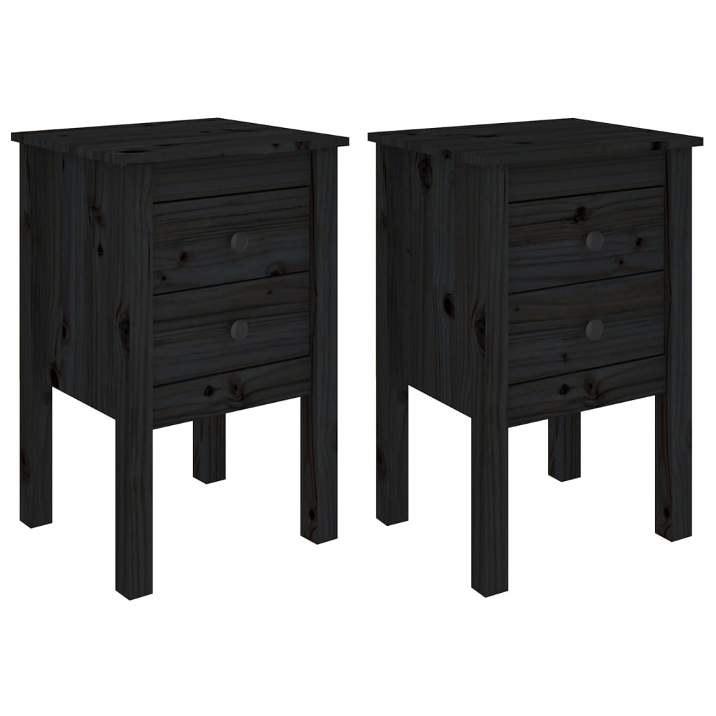 vidaXL Sängbord 2 st svart 40x35x61,5 cm massiv furu