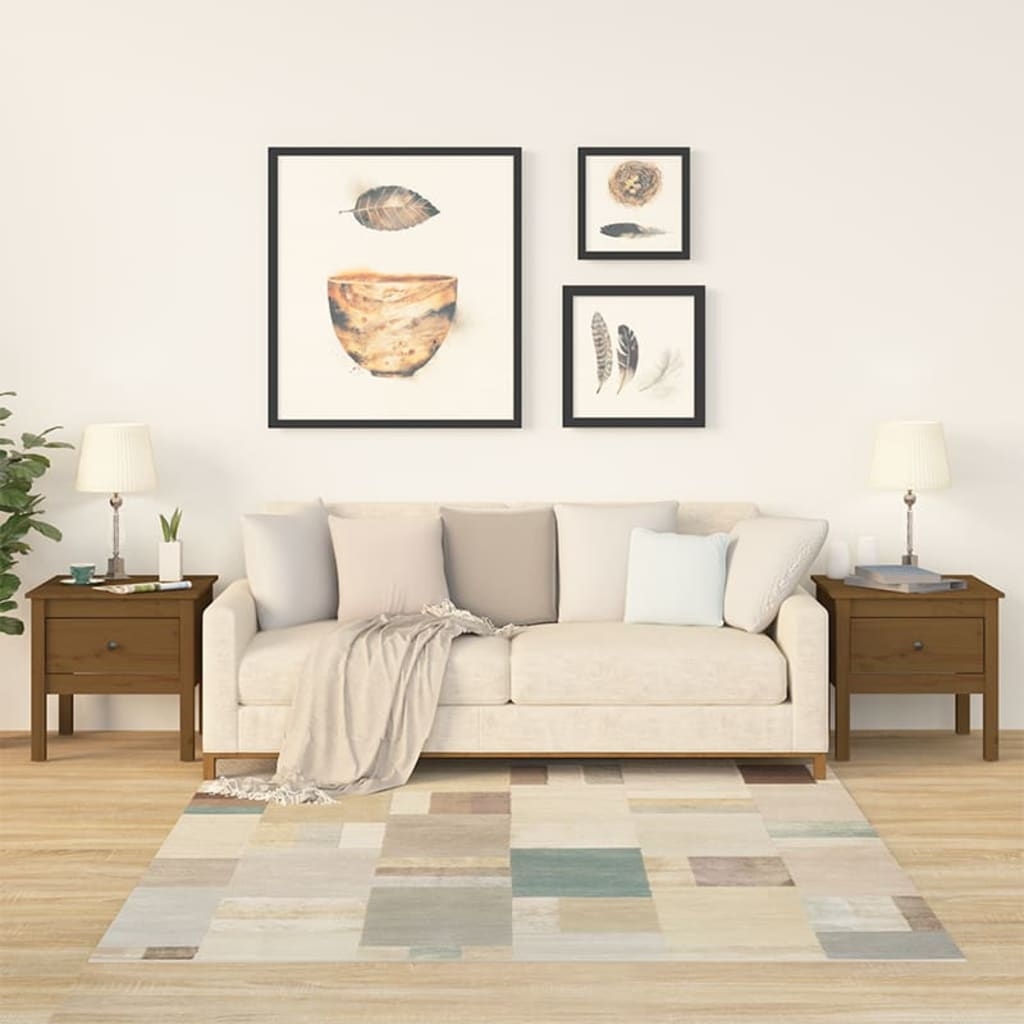 vidaXL Sidobord 2 st honungsbrun 50x50x49 cm massivt furuträ