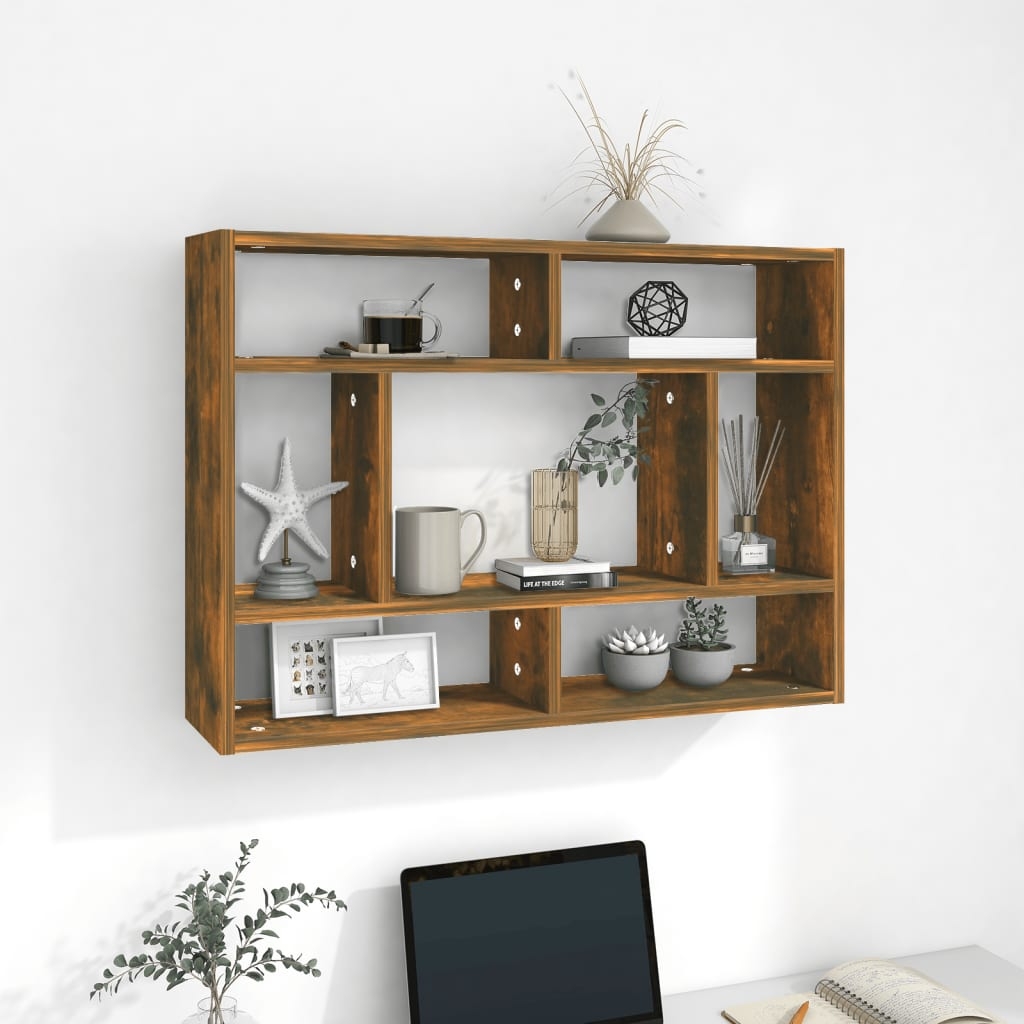 vidaXL Vägghylla rökfärgad ek 75x16x55 cm konstruerat trä
