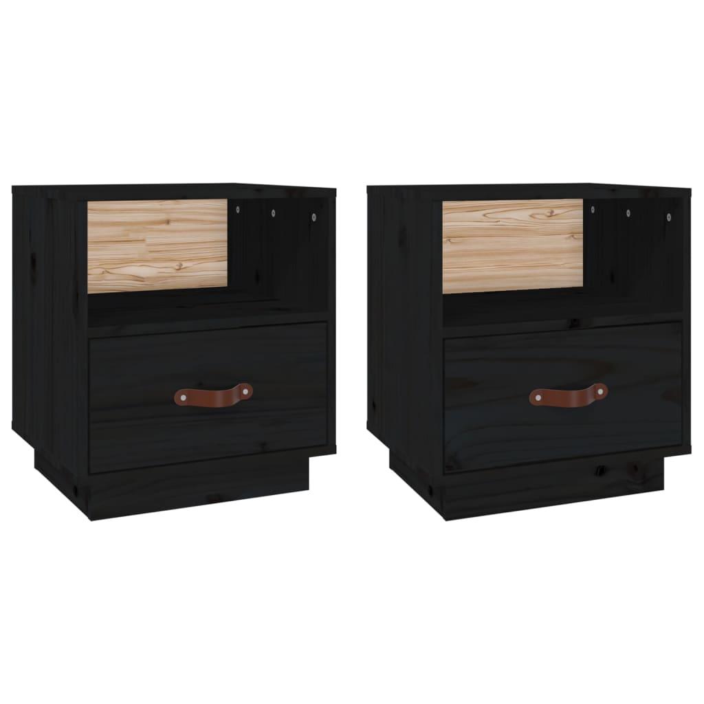 vidaXL Sängbord 2 st svart 40x34x45 cm massiv furu