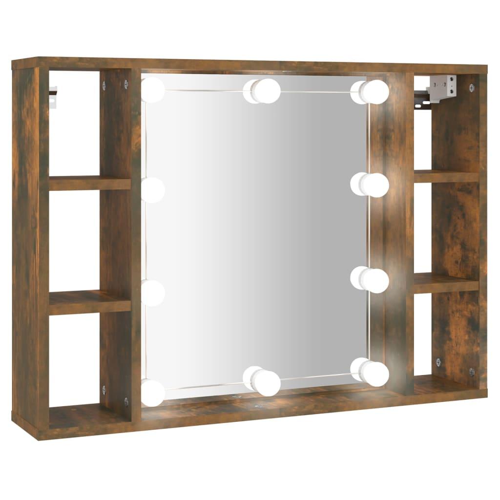 vidaXL Spegelskåp med LED rökfärgad ek 76x15x55 cm