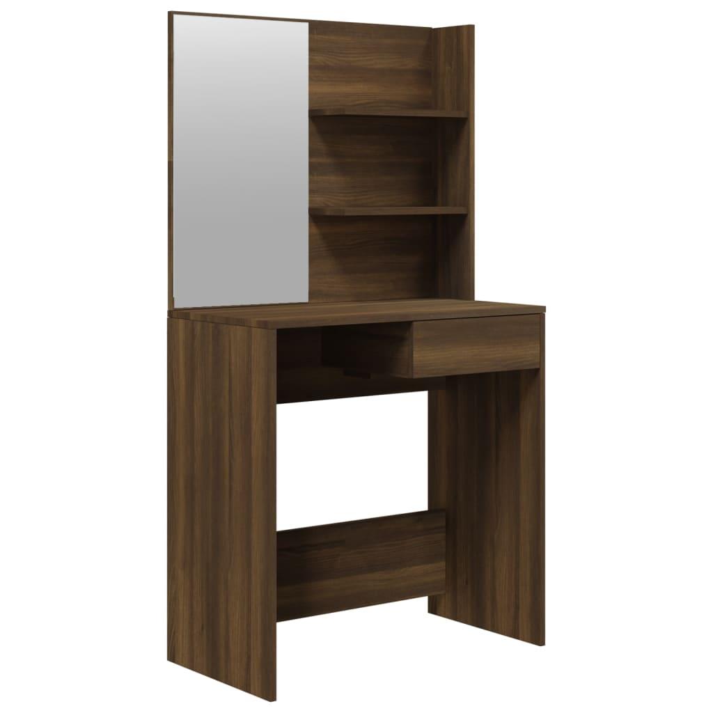 vidaXL Sminkbord med spegel brun ek 74,5x40x141 cm