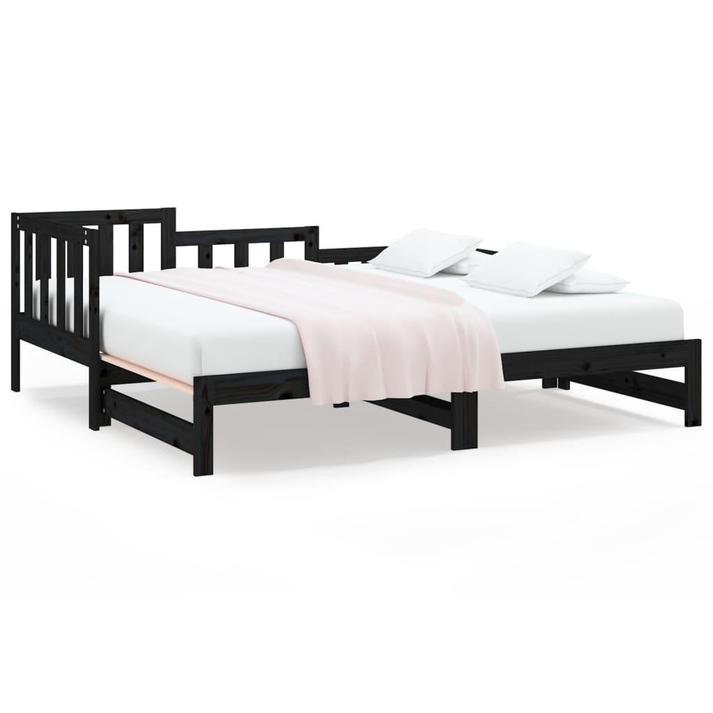 vidaXL Utdragbar dagbädd svart 2x(90x190) cm massiv furu
