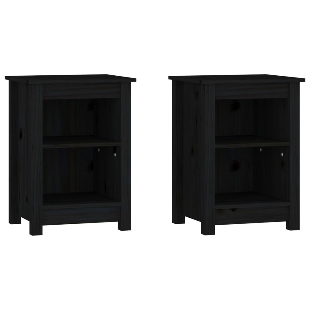 vidaXL Sängbord 2 st svart 40x35x55 cm massiv furu