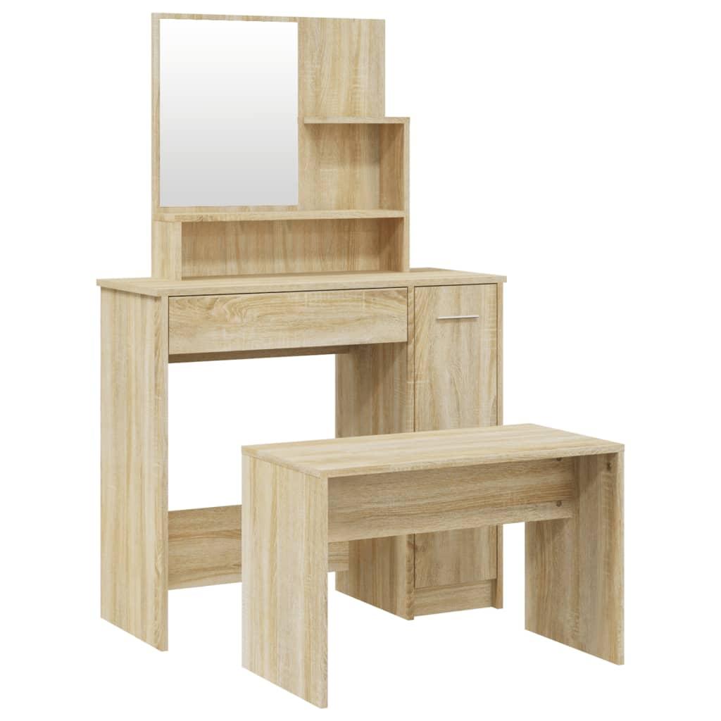 vidaXL Sminkbord set sonoma-ek 86,5x35x136 cm