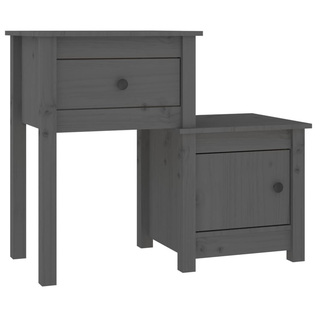 vidaXL Sängbord grå 79,5x38x65,5 cm massiv furu
