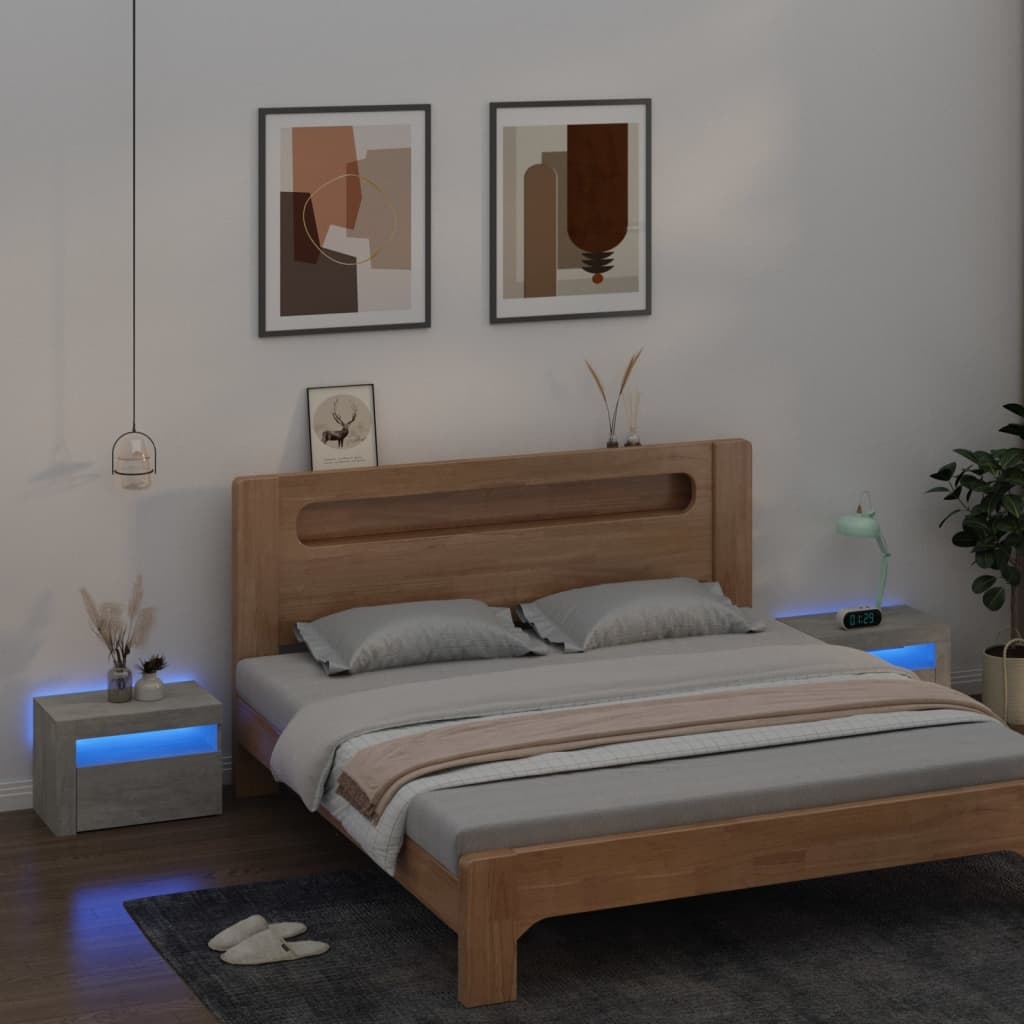 vidaXL Sängbord 2 st med LED-belysning Betonggrå 60x35x40 cm