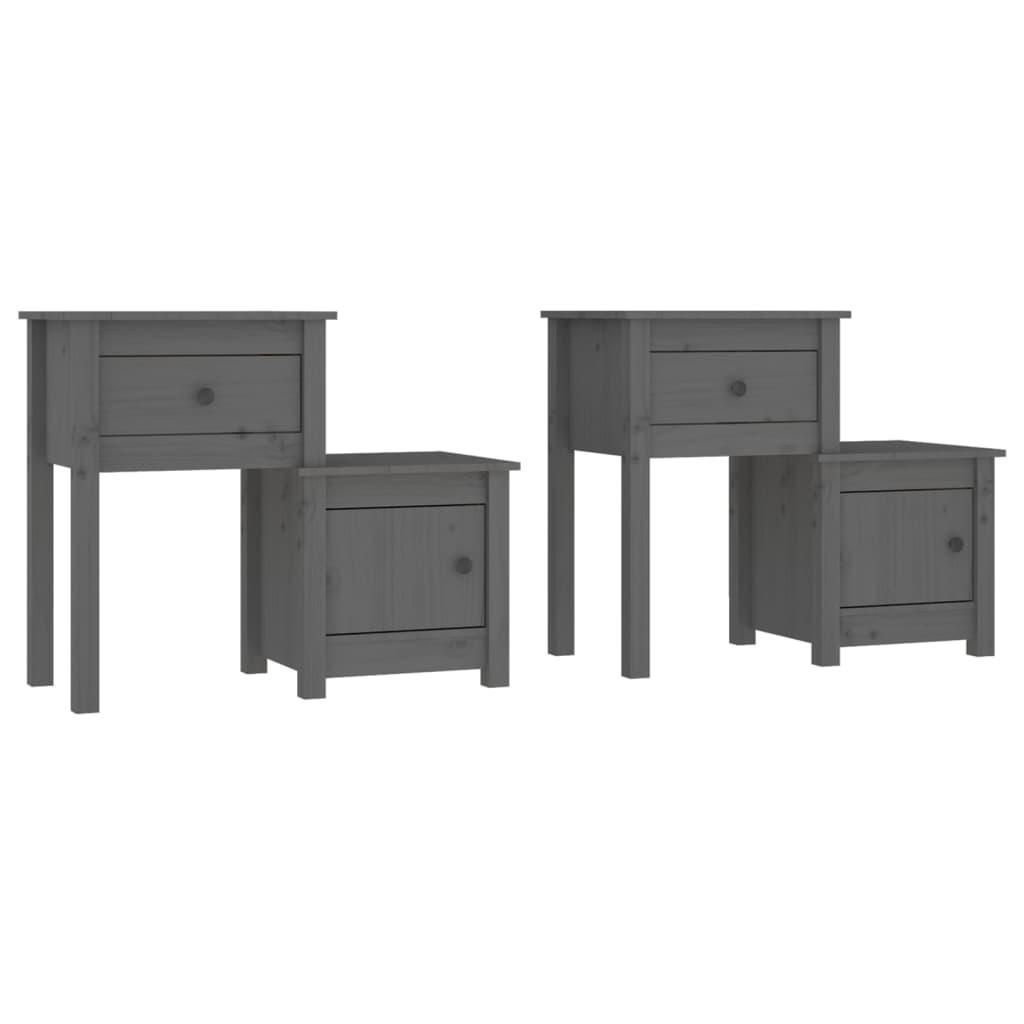 vidaXL Sängbord 2 st grå 79,5x38x65,5 cm massiv furu