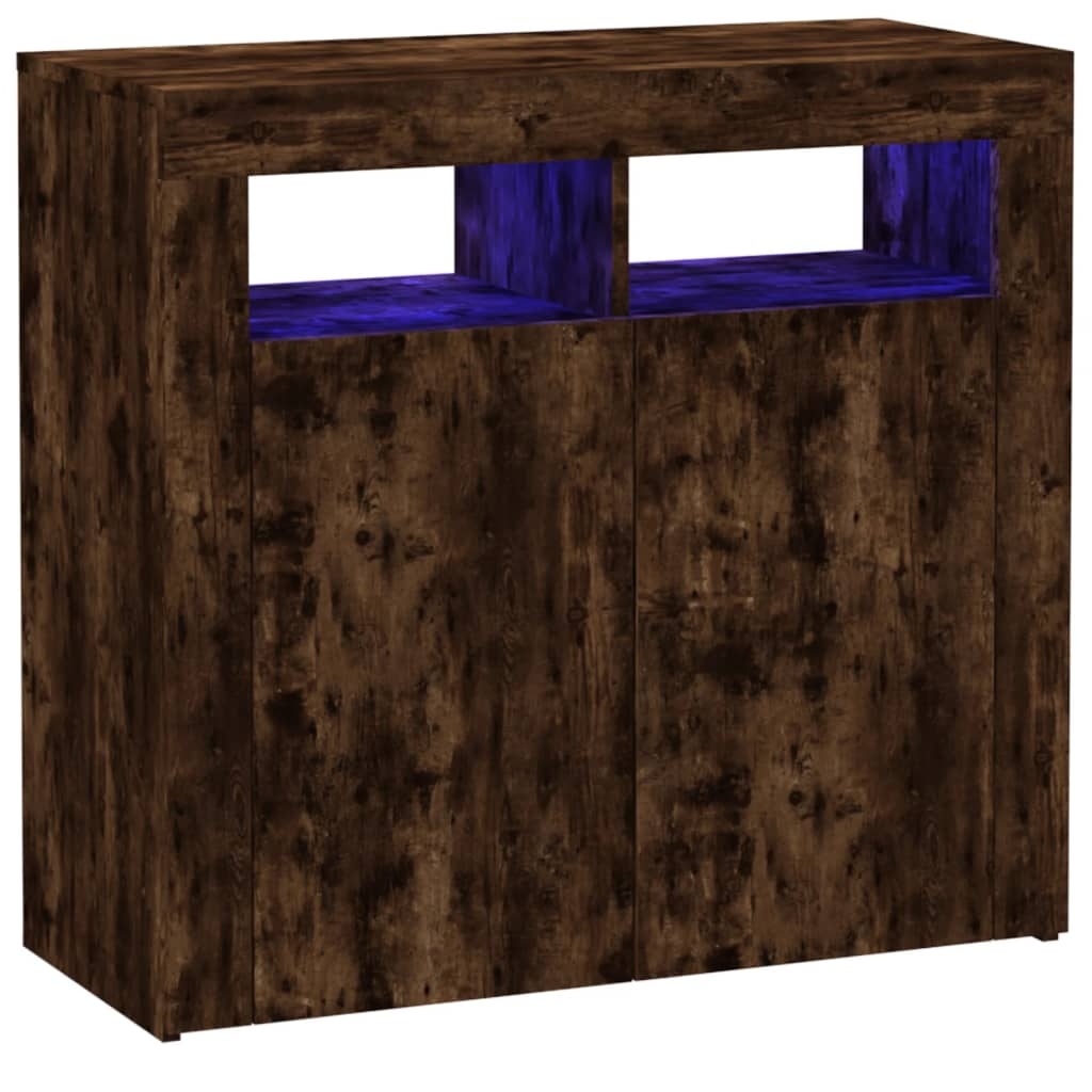 vidaXL Skänk med LED-belysning rökfärgad ek 80x35x75 cm