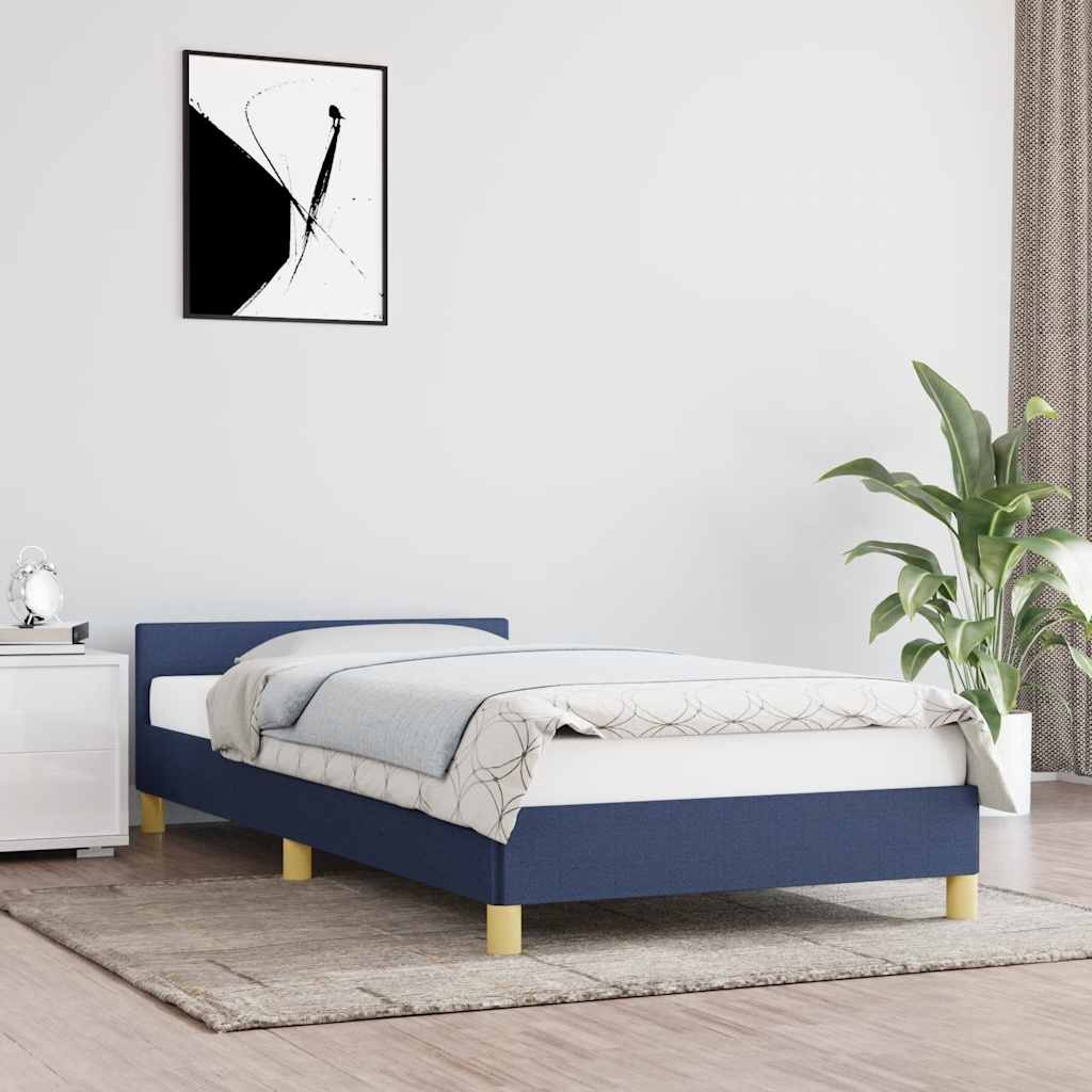 vidaXL Sängram med huvudgavel blå 90x200 cm tyg