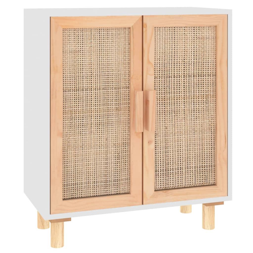 vidaXL Skänk vit 60x30x70 cm massiv furu och naturlig rotting