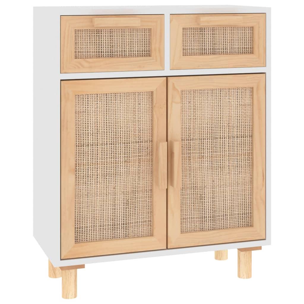vidaXL Skänk vit 60x30x75 cm massiv furu och naturlig rotting
