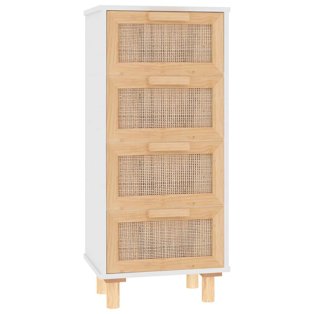 vidaXL Skänk vit 40x30x90 cm massiv furu och naturlig rotting