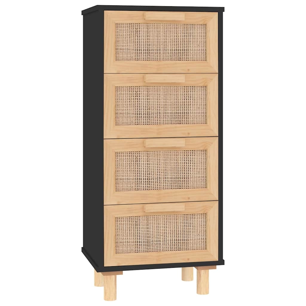 vidaXL Skänk svart 40x30x90 cm massiv furu och naturlig rotting