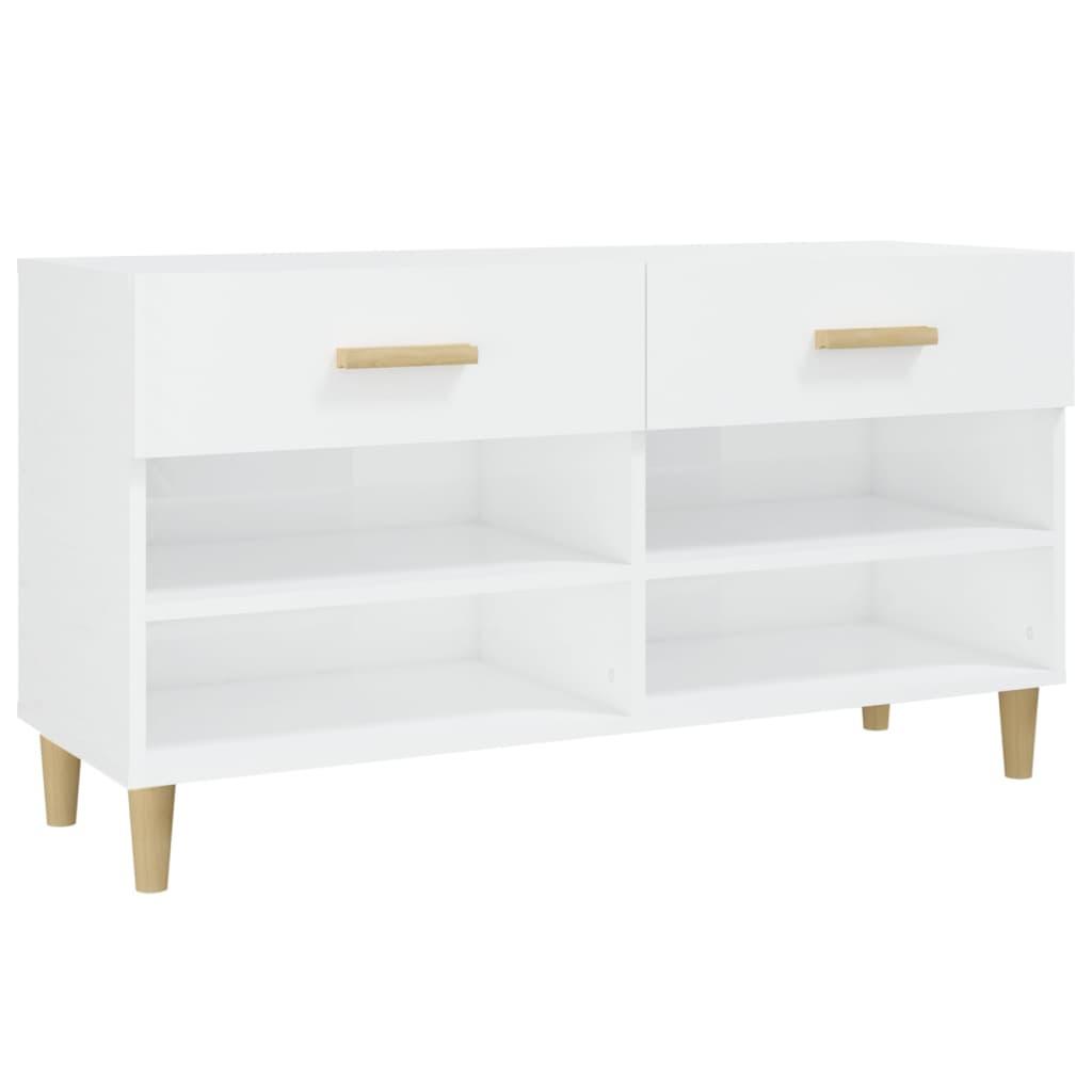 vidaXL Skoskåp vit högglans 102x35x55 cm konstruerat trä