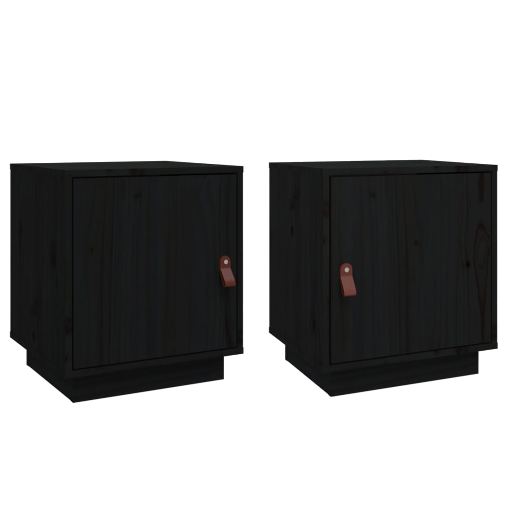 vidaXL Sängbord 2 st svart 40x34x45 cm massivt furuträ