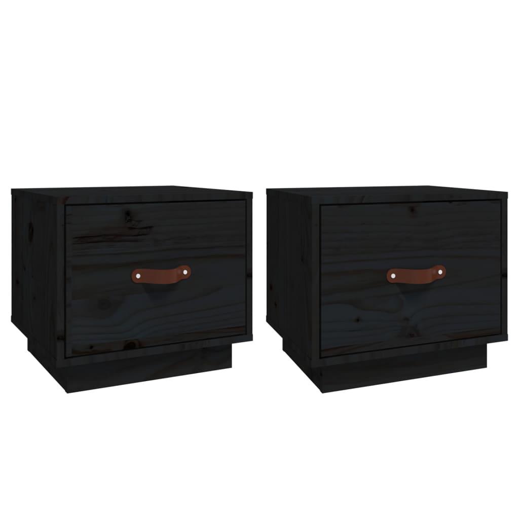 vidaXL Sängbord 2 st svart 40x34x35 cm massiv furu