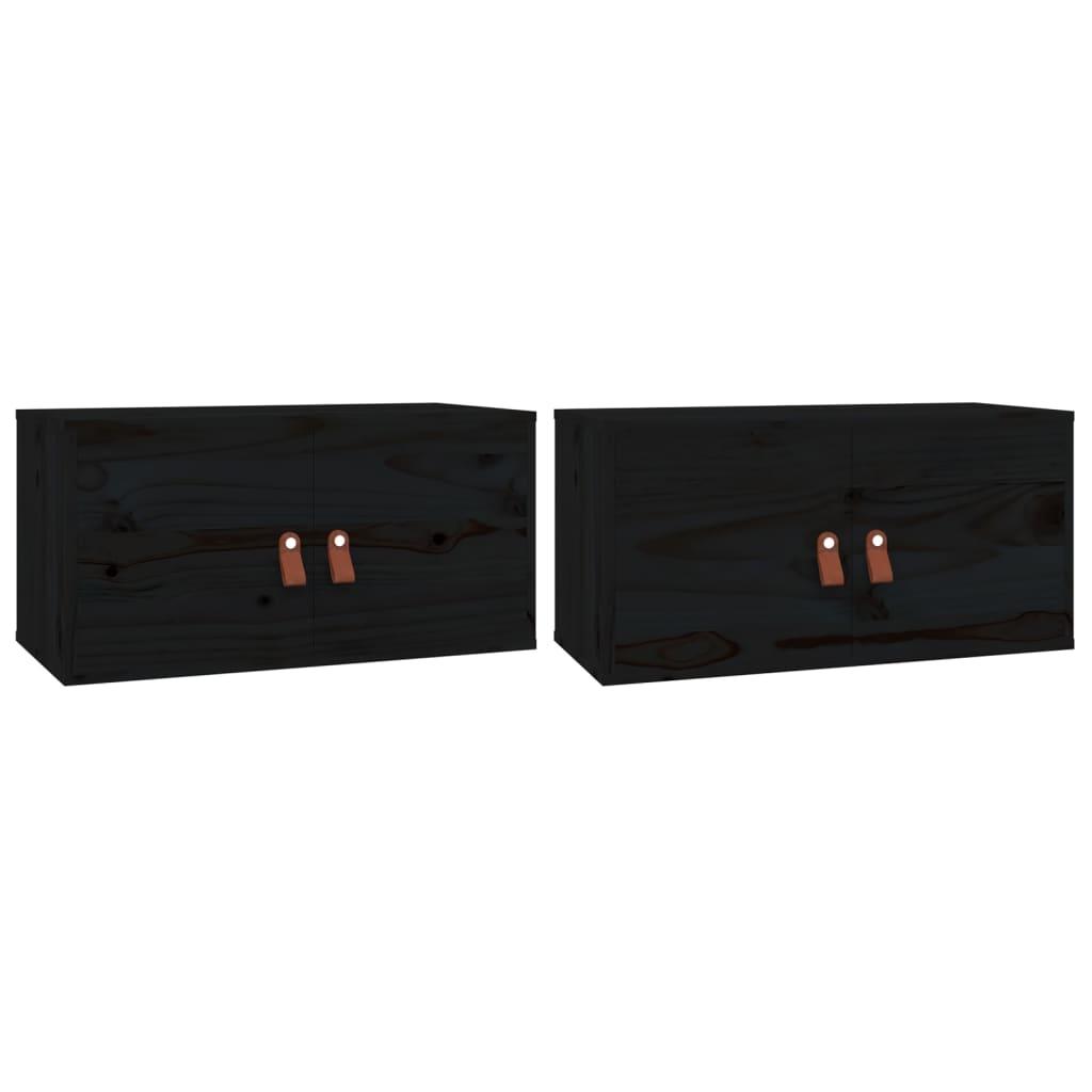 vidaXL Väggskåp 2 st svart 60x30x30 cm massiv furu