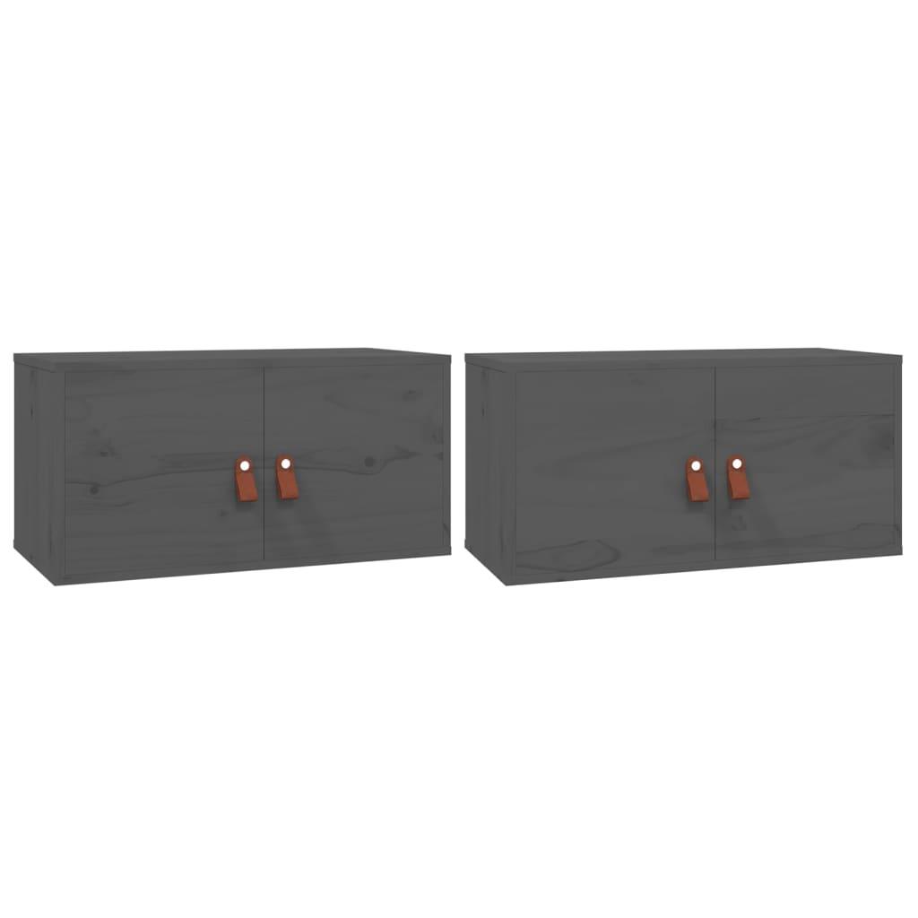 vidaXL Väggskåp 2 st grå 60x30x30 cm massiv furu