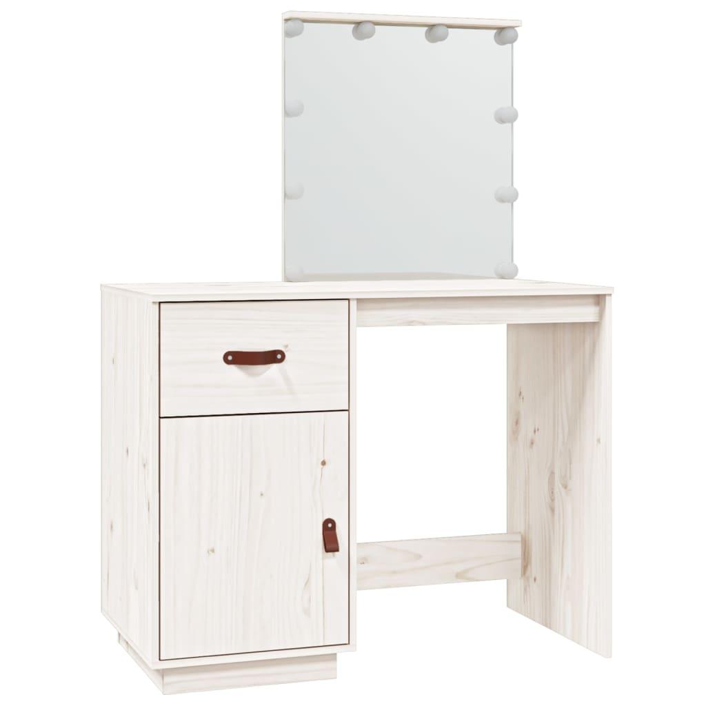 vidaXL Sminkbord med LED vit 95x50x133,5 cm massiv furu