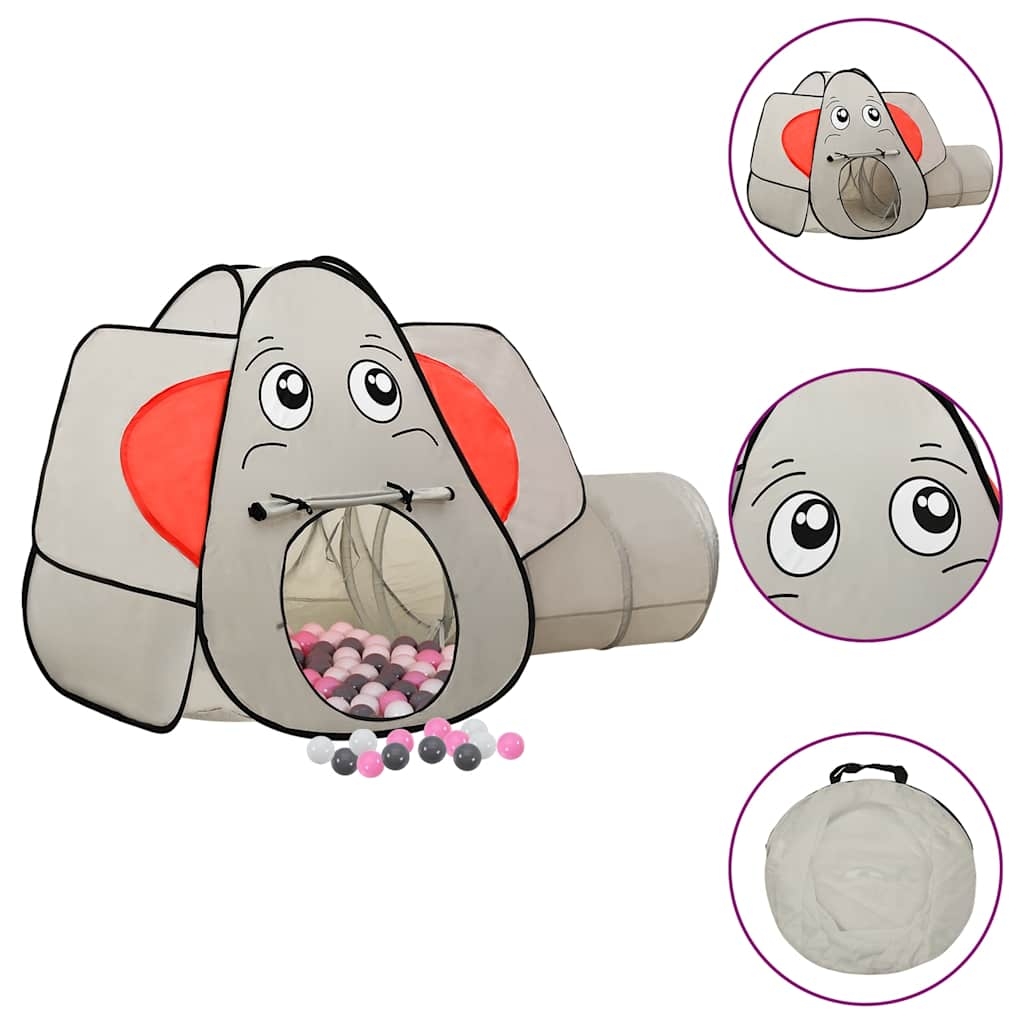 vidaXL Lektält elefant grå med 250 bollar 174x86x101 cm