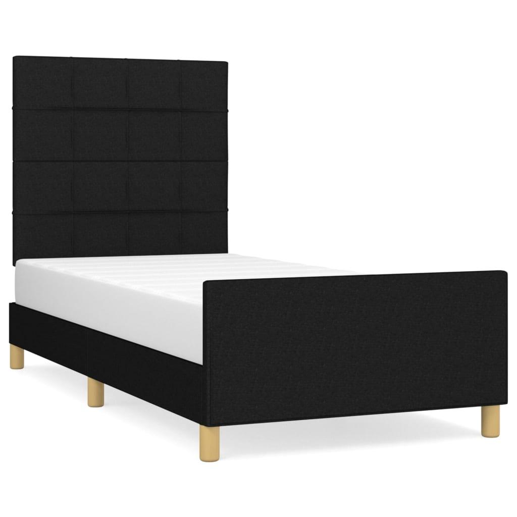 vidaXL Sängram med huvudgavel svart 90x190 cm tyg