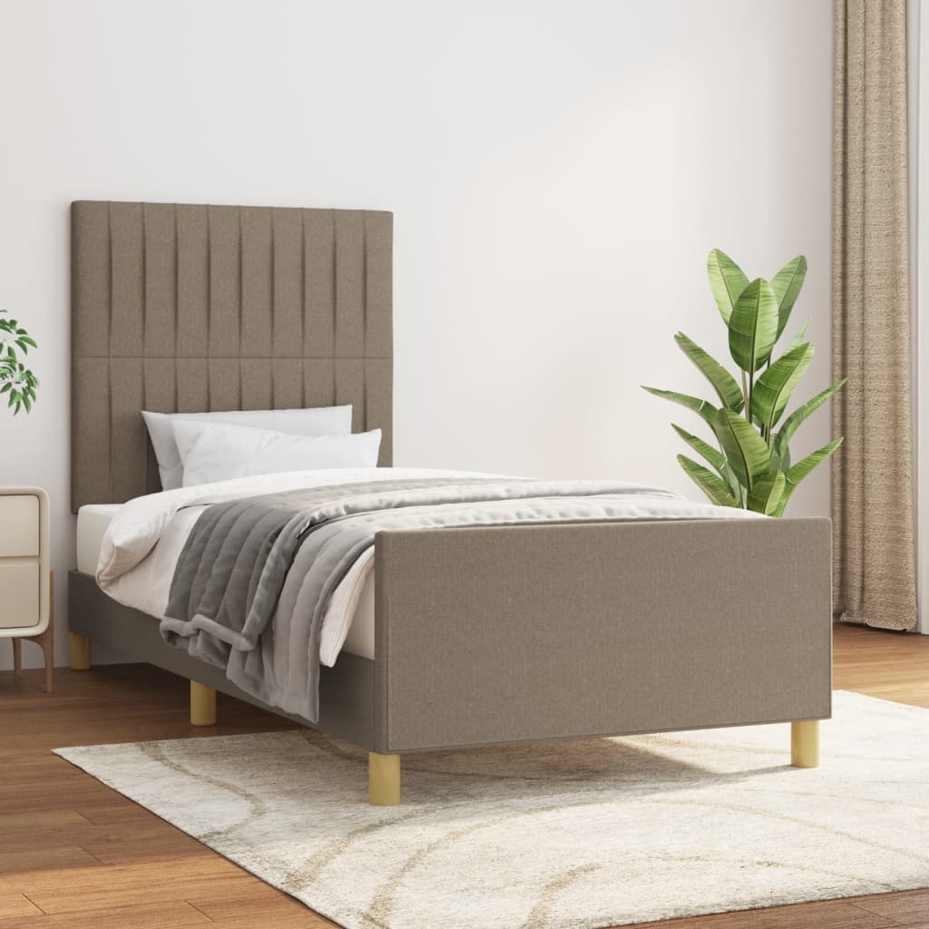 vidaXL Sängram med huvudgavel taupe 90x190 cm tyg