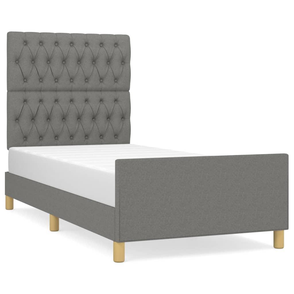 vidaXL Sängram med huvudgavel mörkgrå 90x200 cm tyg