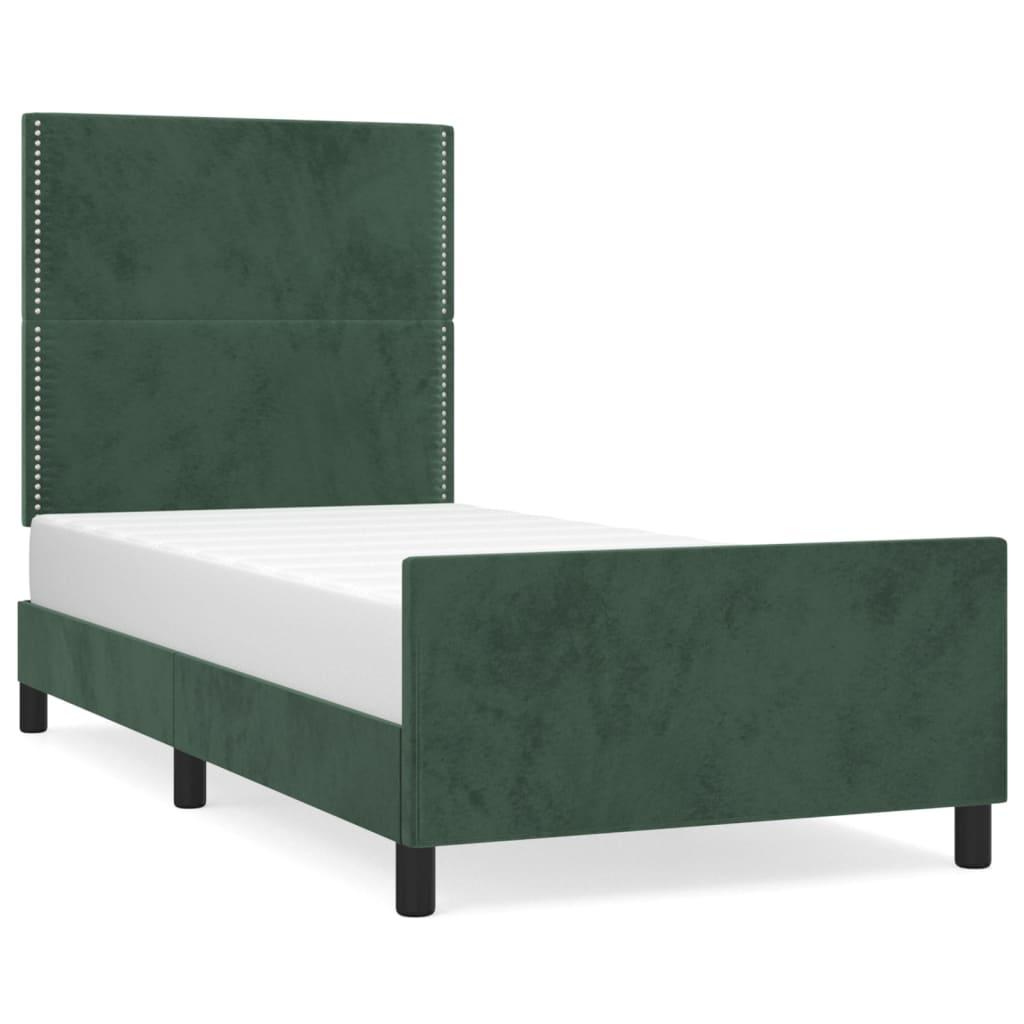 vidaXL Sängram med huvudgavel mörkgrön 100x200 cm sammet
