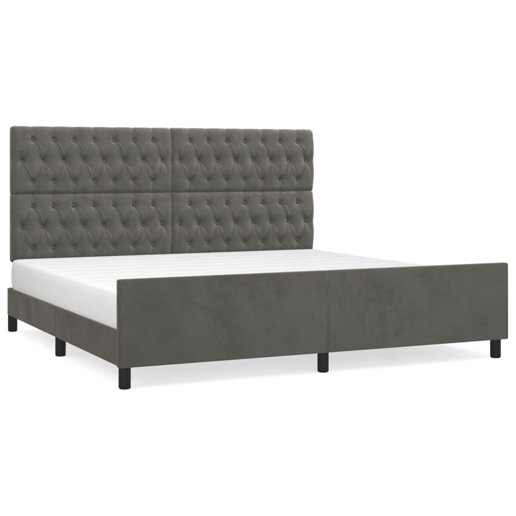 vidaXL Sängram med huvudgavel mörkgrå 200x200 cm sammet